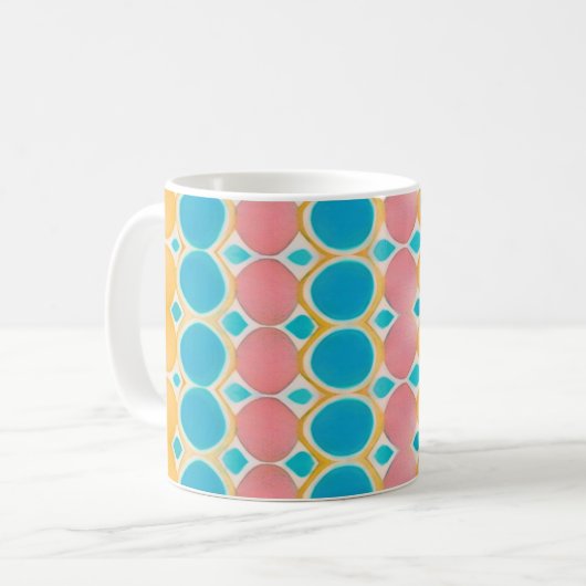Pastellblaue, rosa und gelbe Kreise Kaffeetasse (Vorderseite Links)