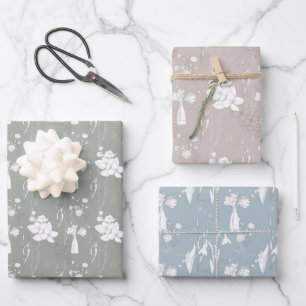 Pastellblaue, rosa und graue Blumenvase Geschenkpapier Set