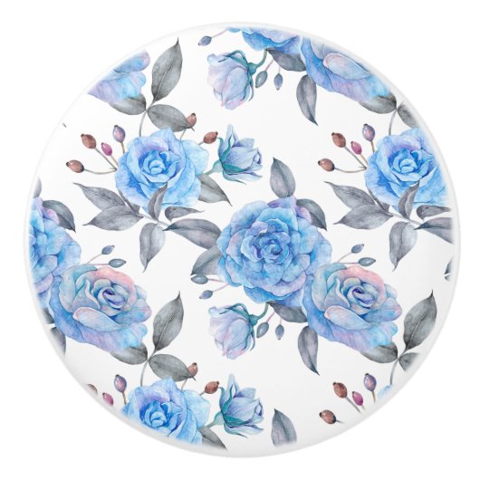 Pastellblaue Rose Keramikknauf (Vorderseite)