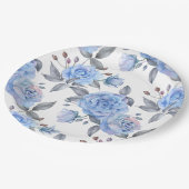 Pastellblaue Rose Pappteller (Schrägansicht)