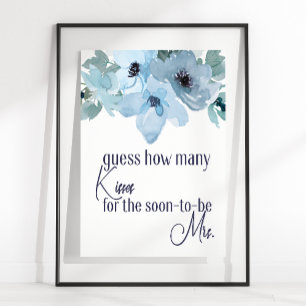 Pastellblaue Rosen Florale Rate-wie-viele-Küsse-Sp Poster