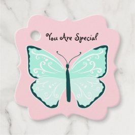 Pastellblaue Schmetterlinge auf Hübschem hellrosa Geschenkanhänger