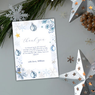 Pastellblaue Schneeblumen-Winter-Baby-Party Dankeskarte