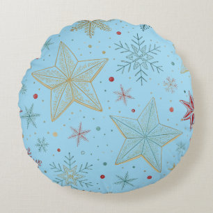 "Pastellblaue Sternmuster-Rundkissen Rundes Kissen