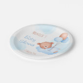 Pastellblaue Teddybär Aquarell Babydusche Pappteller (Schrägansicht)