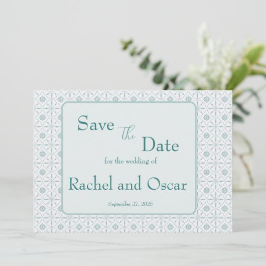 Pastellblaue Trauung Save The Date (Stehend Vorderseite)