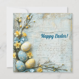 Pastellblaue und gelbe Ostereier vintage Feiertagskarte