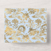 Pastellblaue und goldene Blumenhochzeit All In One Einladung (Rückseite)