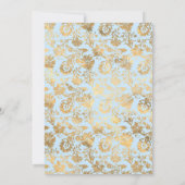 Pastellblaue und goldene Blumenhochzeit Einladung (Rückseite)