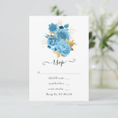 Pastellblaue und goldene Blumenhochzeit RSVP Karte (Stehend Vorderseite)