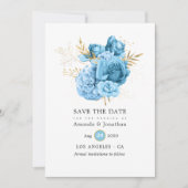 Pastellblaue und goldene Blumenhochzeit Save The Date (Vorderseite)