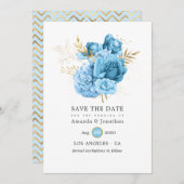 Pastellblaue und goldene Blumenhochzeit Save The Date (Vorne/Hinten)
