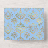 Pastellblaue und goldene Blumenhochzeiten in einem All In One Einladung (Rückseite)