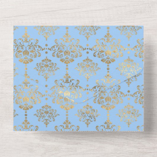 Pastellblaue und goldene Blumenhochzeiten in einem All In One Einladung (Rückseite)