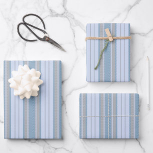 Pastellblaue und graue Chevronstreifen Geschenkpapier Set