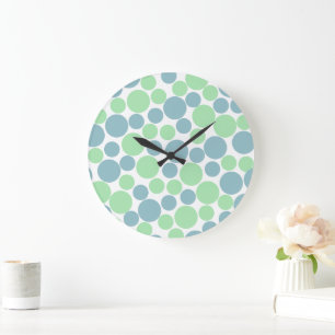 Pastellblaue und mintgrüne Punkte-Wanduhr Große Wanduhr