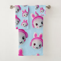 Pastellblaue und rosa Cartoon-Hasen-Handtuch