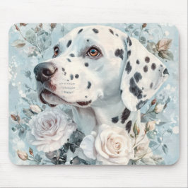 PASTELLBLAUE UND WEISSE BLUMEN MIT DALMATINERHUND MOUSEPAD
