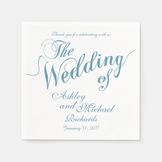 Pastellblaue und weiße Hochzeit Serviette (Vorderseite)