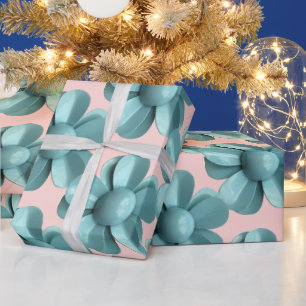 Pastellblaue Vintage-Daisy-MOD-Blume Hochzeit Rosa Geschenkpapier