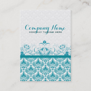 Pastellblaue Vintage Orante Florale Damastmuster Visitenkarte