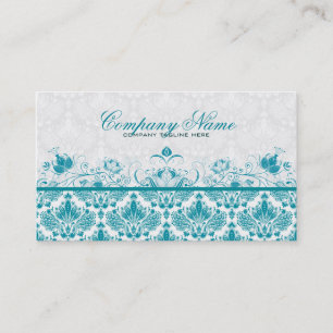 Pastellblaue Vintage Orante Florale Damastmuster Visitenkarte