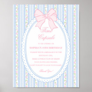 Pastellblaue Vintage-verschlossene Floral-Zeitkaps Poster