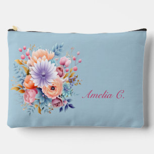 Pastellblaue Wasserfarbe Blumen-Kosmetiktasche Zubehörtasche