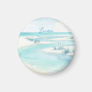 pastellblaue Wasserfarbe Strandwellen Name editier Magnet
