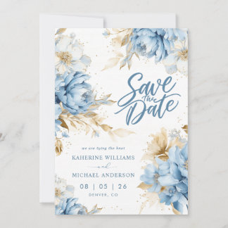 Pastellblaue weiße Blumen Save-the-Date-Einladunge Save The Date