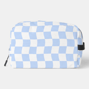 Pastellblaue weiße Retro-Schachbrett-Mustertasche Waschbeutel