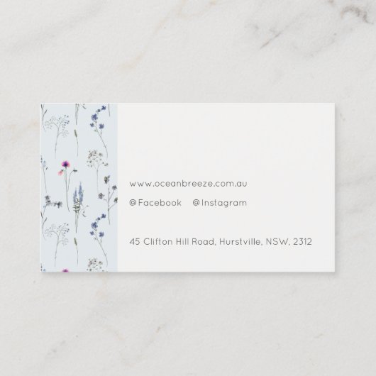 Pastellblaue Wildblume Aquarellfarben-Multigram Visitenkarte (Rückseite)
