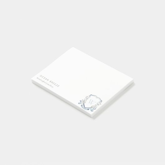 Pastellblaue Wildblume Wappen Post-it Klebezettel (angewinkelt)