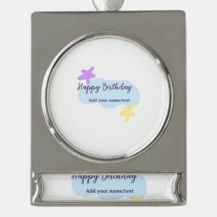 Pastellblaue Wolken Sterne lila Alles Gute zum Geb Banner-Ornament Silber