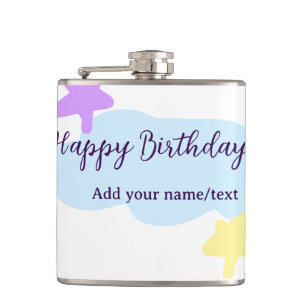 Pastellblaue Wolken Sterne lila Alles Gute zum Geb Flachmann