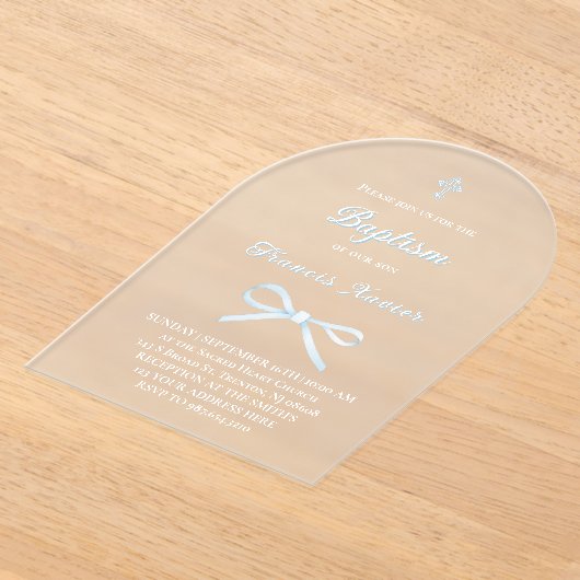 Pastellblauer Bogen Taufe Acryleinladungen (Ablage )