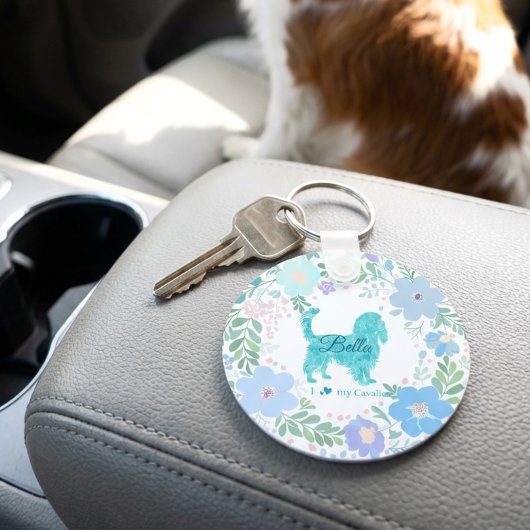 Pastellblauer Cavalier King Charles Spaniel mit Bl Schlüsselanhänger