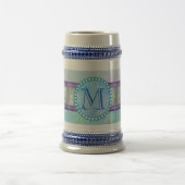 Pastellblauer Floral Monogramm Bierglas (Mittel)