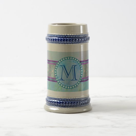 Pastellblauer Floral Monogramm Bierglas (Mittel)