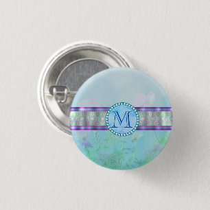 Pastellblauer Floral Monogramm Button