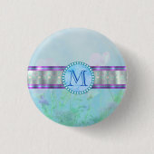 Pastellblauer Floral Monogramm Button (Vorderseite)