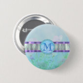 Pastellblauer Floral Monogramm Button (Vorne & Hinten)