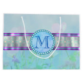 Pastellblauer Floral Monogramm Große Geschenktüte (Rückseite)
