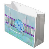 Pastellblauer Floral Monogramm Große Geschenktüte (Vorderseite Schrägansicht)