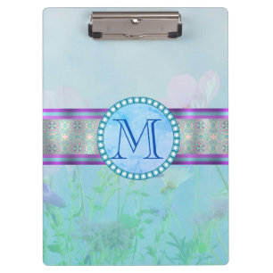 Pastellblauer Floral Monogramm Klemmbrett