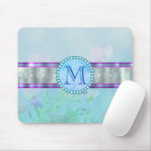Pastellblauer Floral Monogramm Mousepad (Mit Mouse)