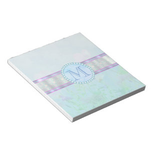 Pastellblauer Floral Monogramm Notizblock