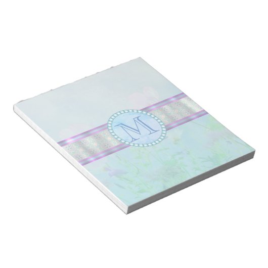 Pastellblauer Floral Monogramm Notizblock (angewinkelt)