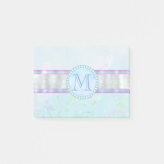 Pastellblauer Floral Monogramm Post-it Klebezettel (Vorderseite)