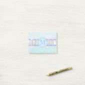 Pastellblauer Floral Monogramm Post-it Klebezettel (Auf Schreibtisch)